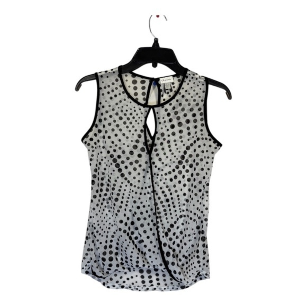 Dynamite Sleeveless Blouse Womens Size XS White Black Polka Dot Sheer Keyhole